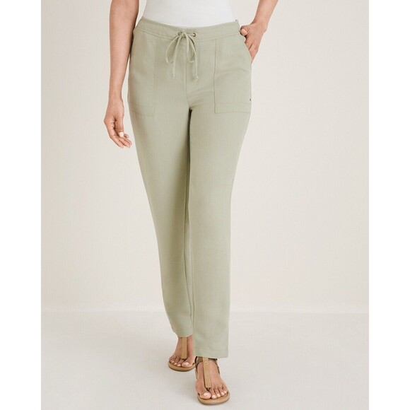 Chico's Pull On Ankle Cargo Pants Army Green Drawstring Women's Size 4 (US 2XL) - Picture 1 of 9